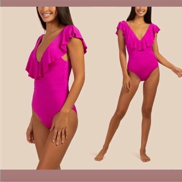 Trina Turk Atlas Ruffle Plunge One-Piece Swimsuit Orchid - Picture 2 of 5